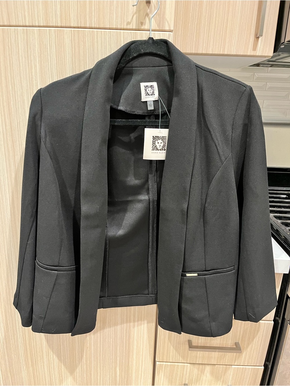 Anne Klein Black Open-Front Shawl Collar Blazer
